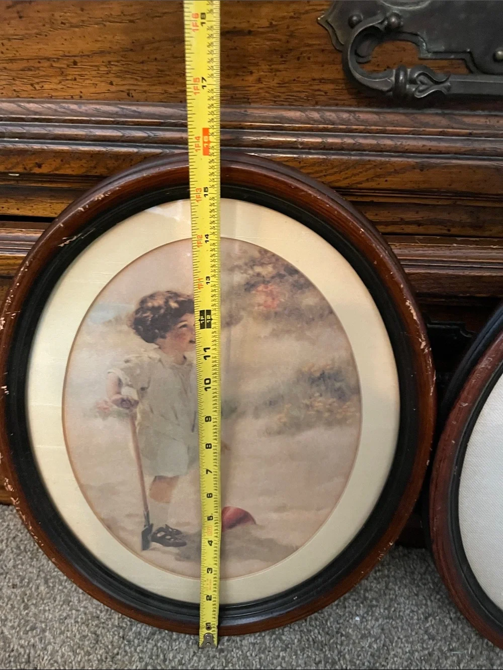 Classic Vintage Prints Antique Paintings Oval Wood Wall Art Pair in Brown